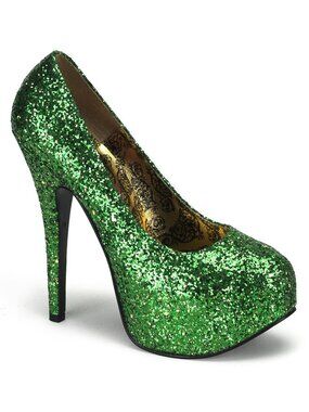 Bordello Green Glitter Concealed Platform Shoes 8